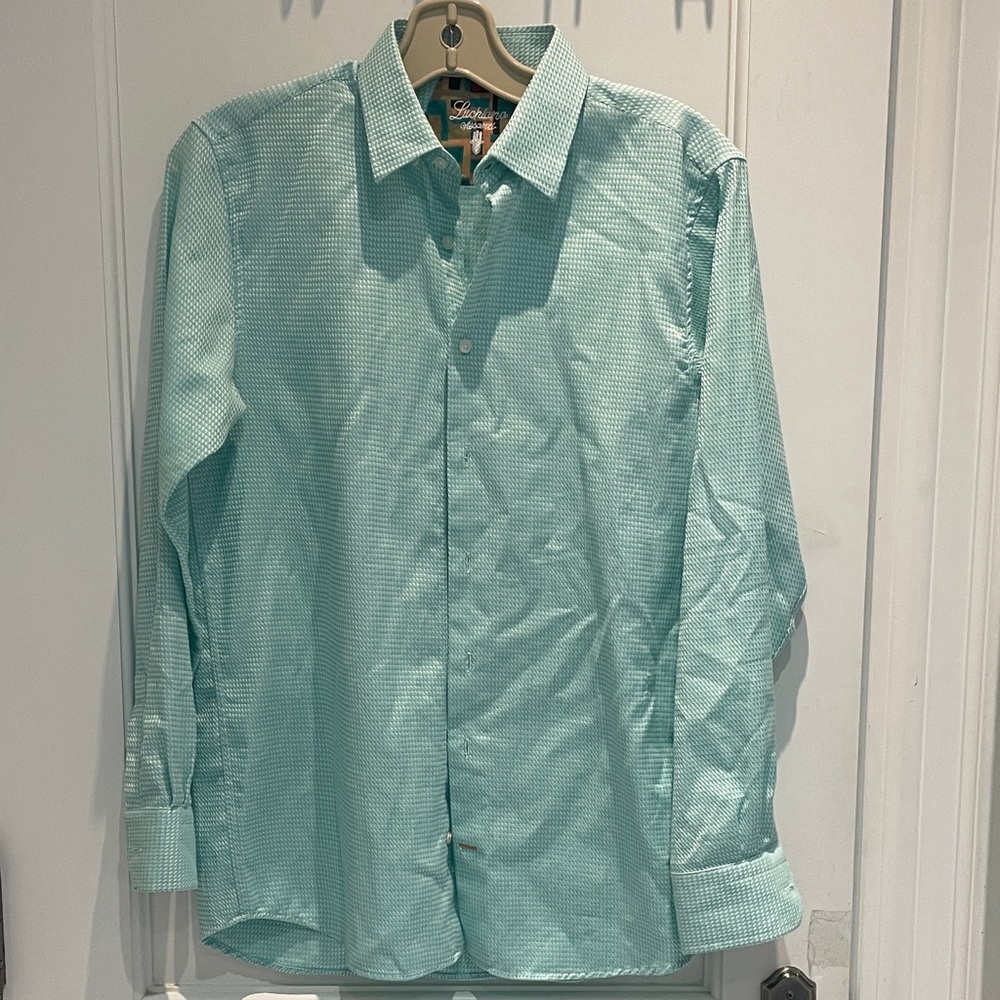 Luchiano Visconti Aqua Checkered Cotton Dress Shirt⭐️